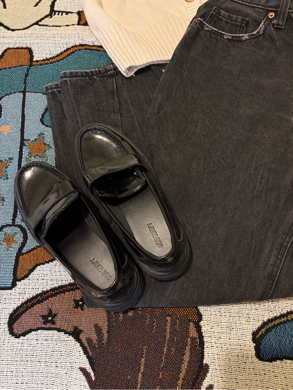 Old Navy Black Patent Chunky Loafers